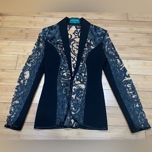 Fovari Couture Runway Filigree Black Jersey Blazer Woman’s Size XS Made In Italy